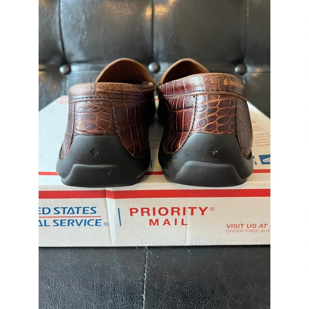 Allen Edmonds Grand Cayman Brown‎ Croc Embossed Leather Bit Loafers